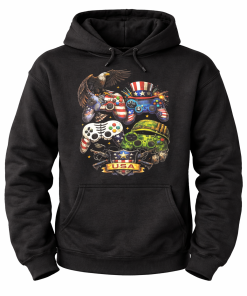 Patriotic Gamer Hoodie – DTF Printed Graphic | 9oz Fleece Pullover | Black